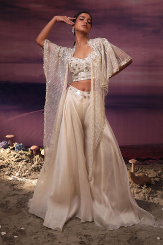 Ivory line embroidered cape set