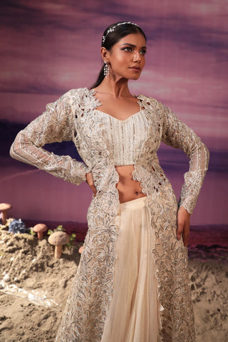 Ivory net cutwork embroidered jacket set