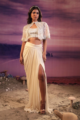 Ivory draped skirt set