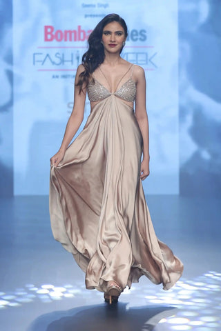 Taupe satin cut-out maxi dress