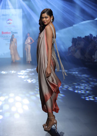 Taupe draped saree dress