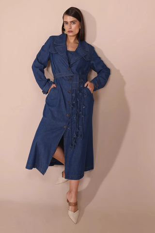 Blue denim trench coat