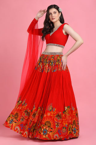 Red crepe silk lehenga set