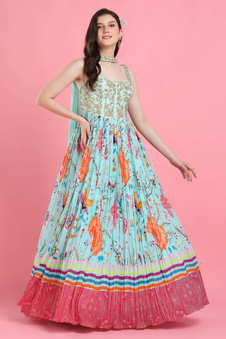 Aqua corset anarkali and dupatta