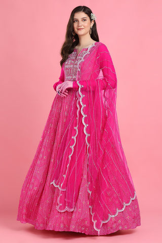 Pink yoke bandhani anarkali and dupatta