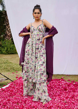 Violet floral kali kurta and palazzo set