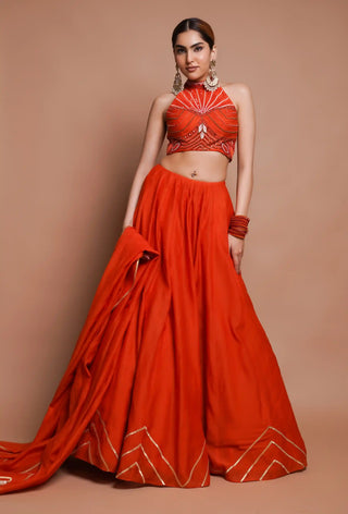 Orange chanderi lehenga set