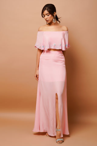 Baby pink cape top and skirt