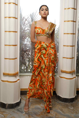 Orange abstract drape skirt and bustier