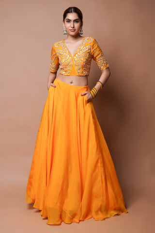 Mango yellow indo lehenga and blouse