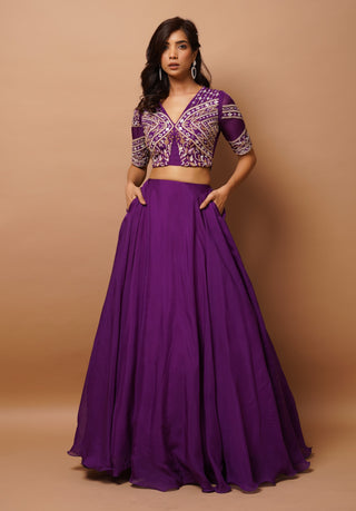 Dark purple organza indo lehenga and blouse