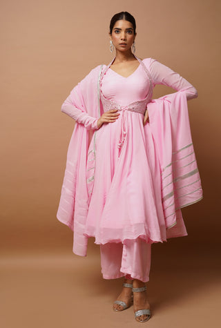 Baby pink anarkali suit set