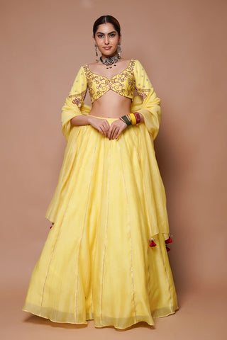 Yellow chanderi lehenga set