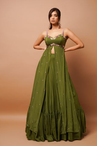 Mehndi green slit kurta and lehenga