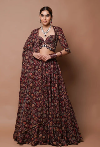 Maroon digital print lehenga set