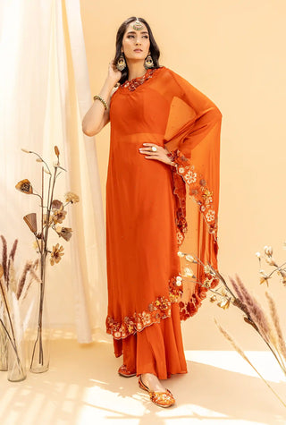 Rust orange drape with palazzo and blouse