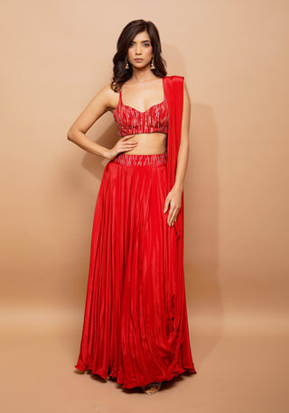 Red natural crepe lehenga set