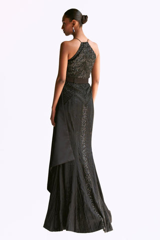 Black embellished trumpet reim gown