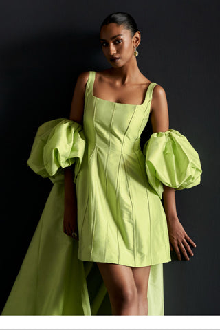 Green short reim dress with piping detail