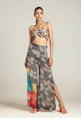 Multicolor exotica cape with bustier and high slit pants