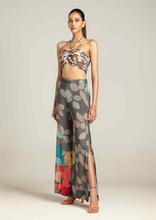 Multicolor exotica cape with bustier and high slit pants