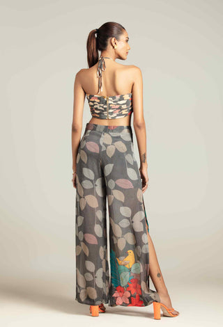 Multicolor exotica cape with bustier and high slit pants