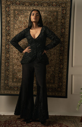 Black embroidered kurta and flared pants