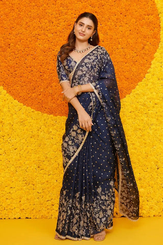 Jigar navy organza sari and blouse piece