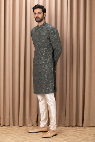 Aftaab olive green kurta and pant