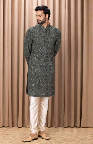 Aftaab olive green kurta and pant