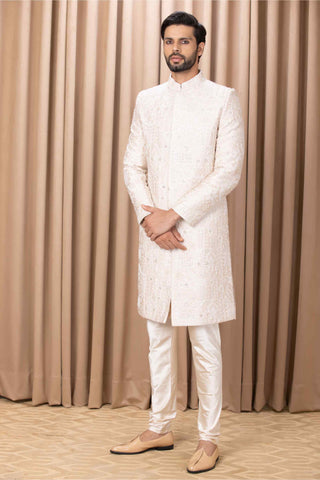 Zahid champagne gold sherwani set