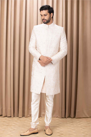 Zahid champagne gold sherwani set