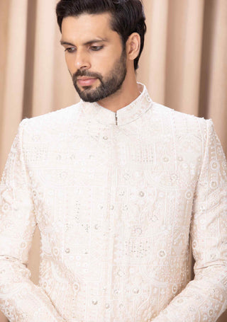 Zahid champagne gold sherwani set