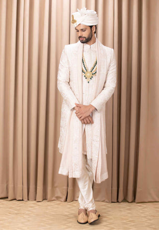 Zahid champagne gold sherwani set