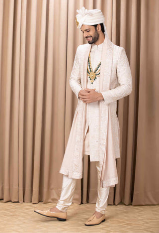 Zahid champagne gold sherwani set