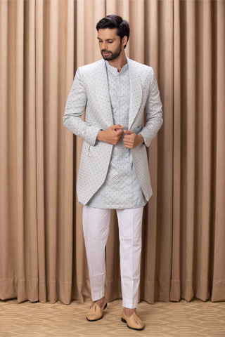 Faizal powder blue indo-western jacket and kurta set