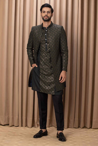 Ranjha olive indo-western jacket and kurta set