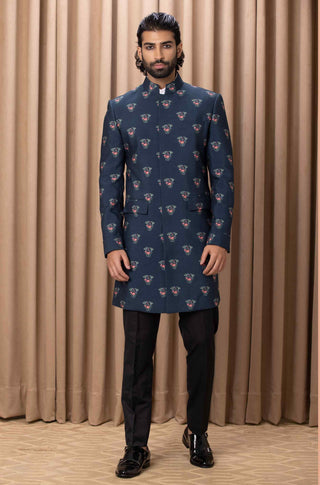 Noor navy indo-western jacket and shirt set