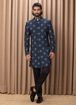 Noor navy indo-western jacket and shirt set