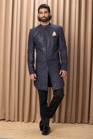 Ranjha navy indo-western jacket and shirt set