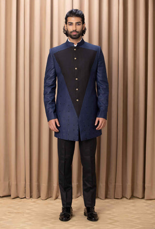 Daniyal navy black bandgala jacket set