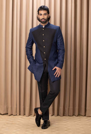 Daniyal navy black bandgala jacket set