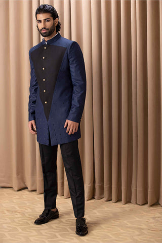 Daniyal navy black bandgala jacket set