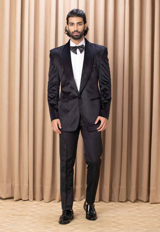 Rashed black tuxedo jacket and pant