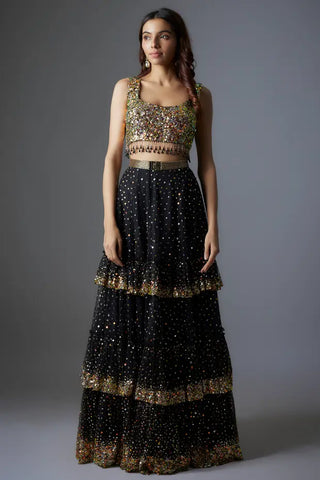 Black net sequins embroidered lehenga