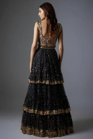 Black net sequins embroidered lehenga