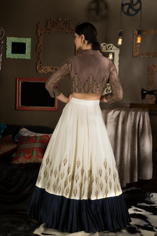 Brown block lehenga and blouse