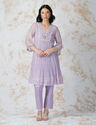 Lavender baroque flower panelled tunic and pants