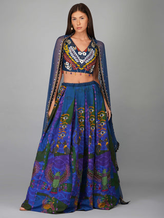 Egyptian blue printed lehenga set