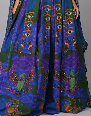 Egyptian blue printed lehenga set